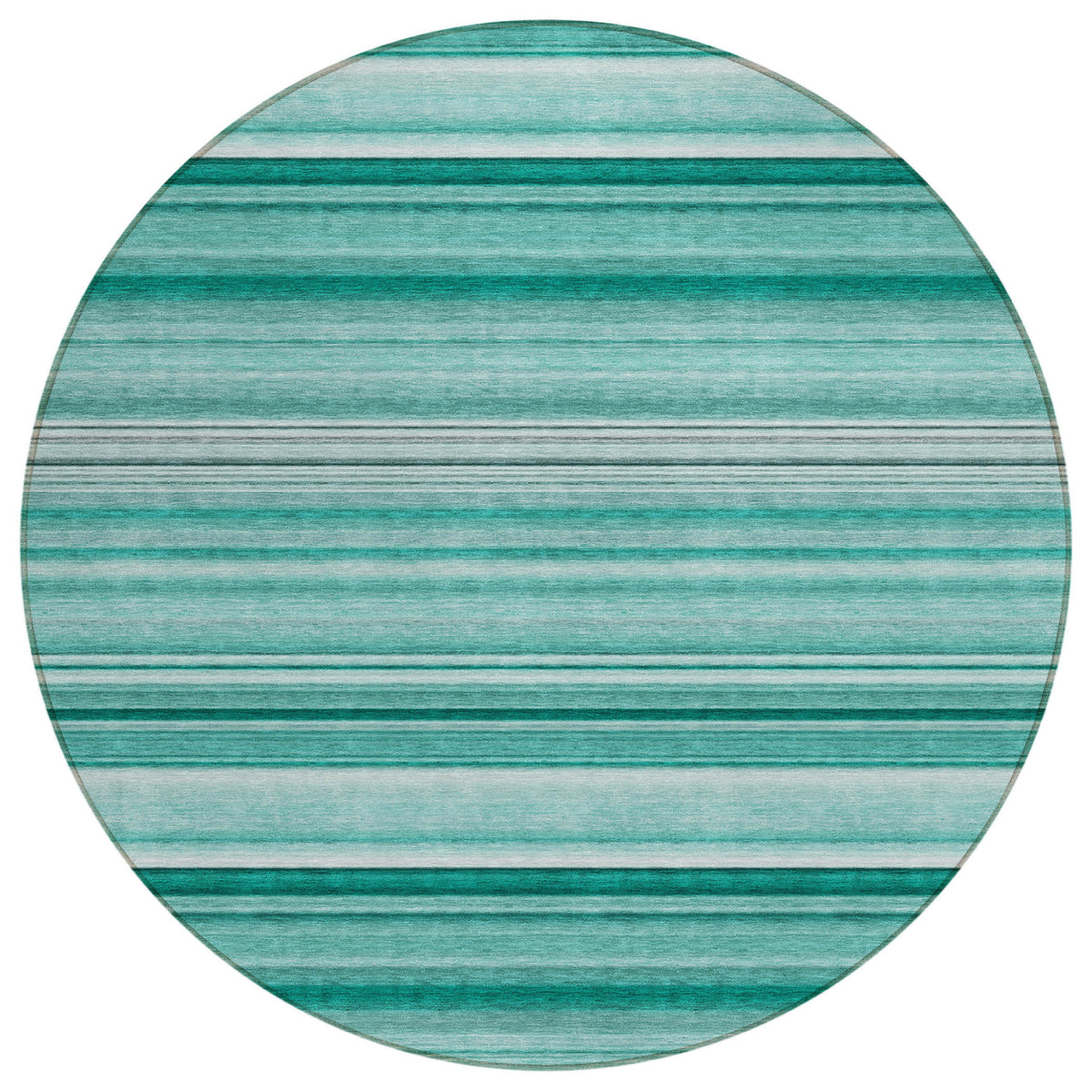 8' Round Aqua Round Striped Washable Non Skid Indoor Outdoor Area Rug