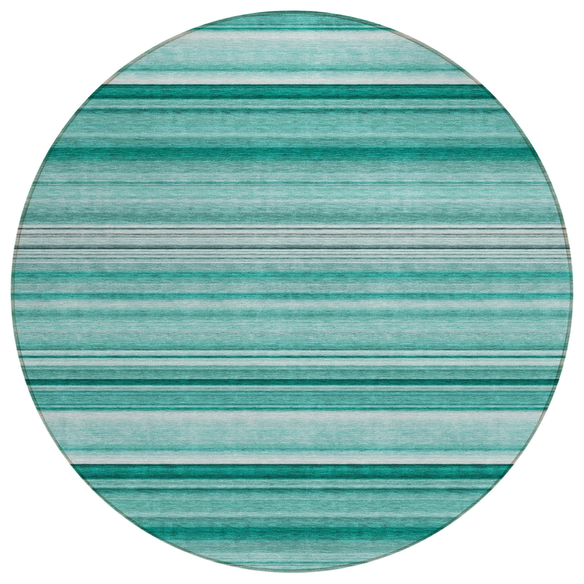 8' Round Aqua Round Striped Washable Non Skid Indoor Outdoor Area Rug