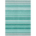 8' X 10' Aqua Striped Washable Non Skid Indoor Outdoor Area Rug