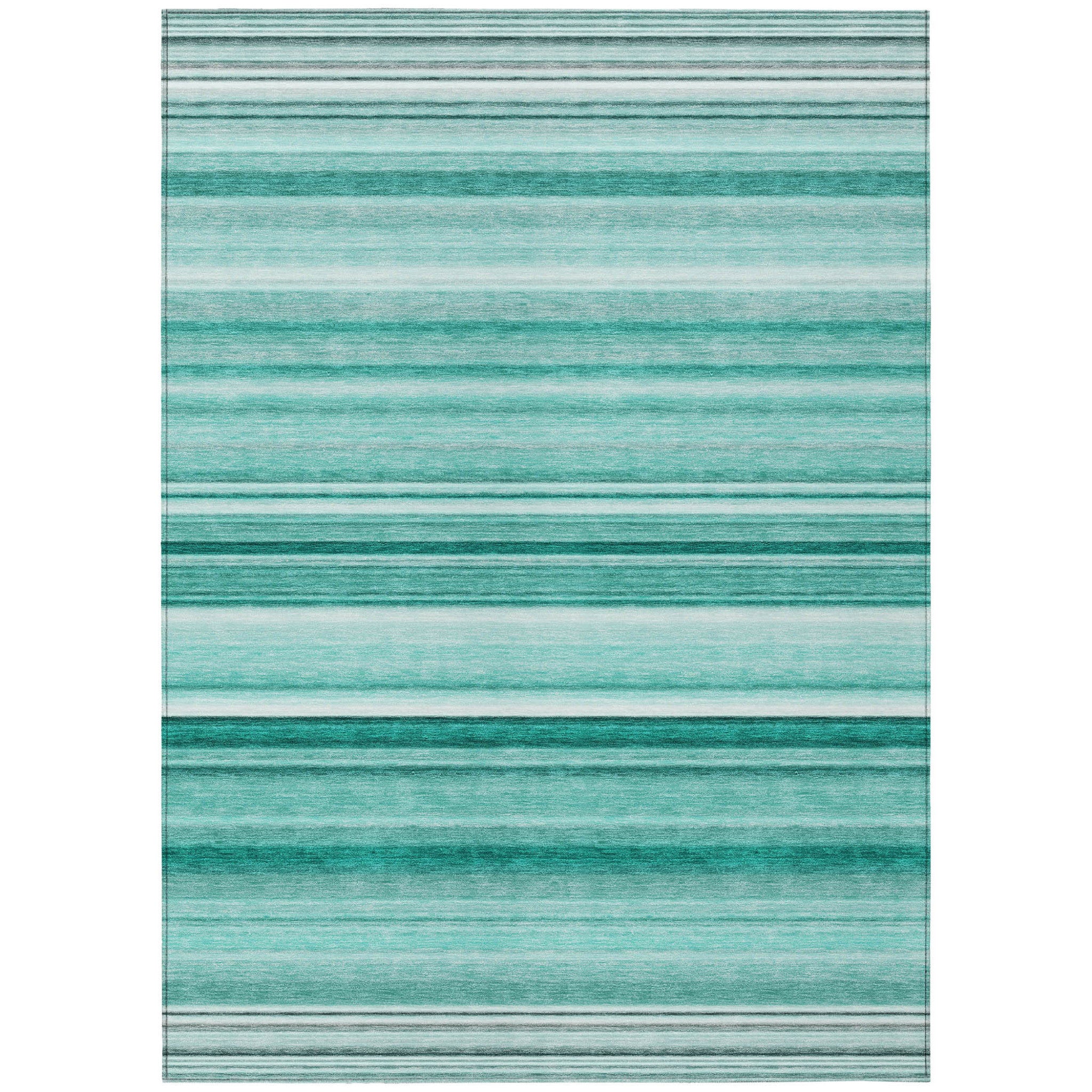 8' X 10' Aqua Striped Washable Non Skid Indoor Outdoor Area Rug