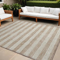 9' X 12' Beige Striped Washable Non Skid Indoor Outdoor Area Rug