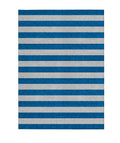 3' X 5' Blue And Ivory Striped Washable Non Skid Indoor Outdoor Area Rug