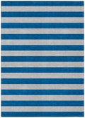 9' X 12' Blue And Ivory Striped Washable Non Skid Indoor Outdoor Area Rug