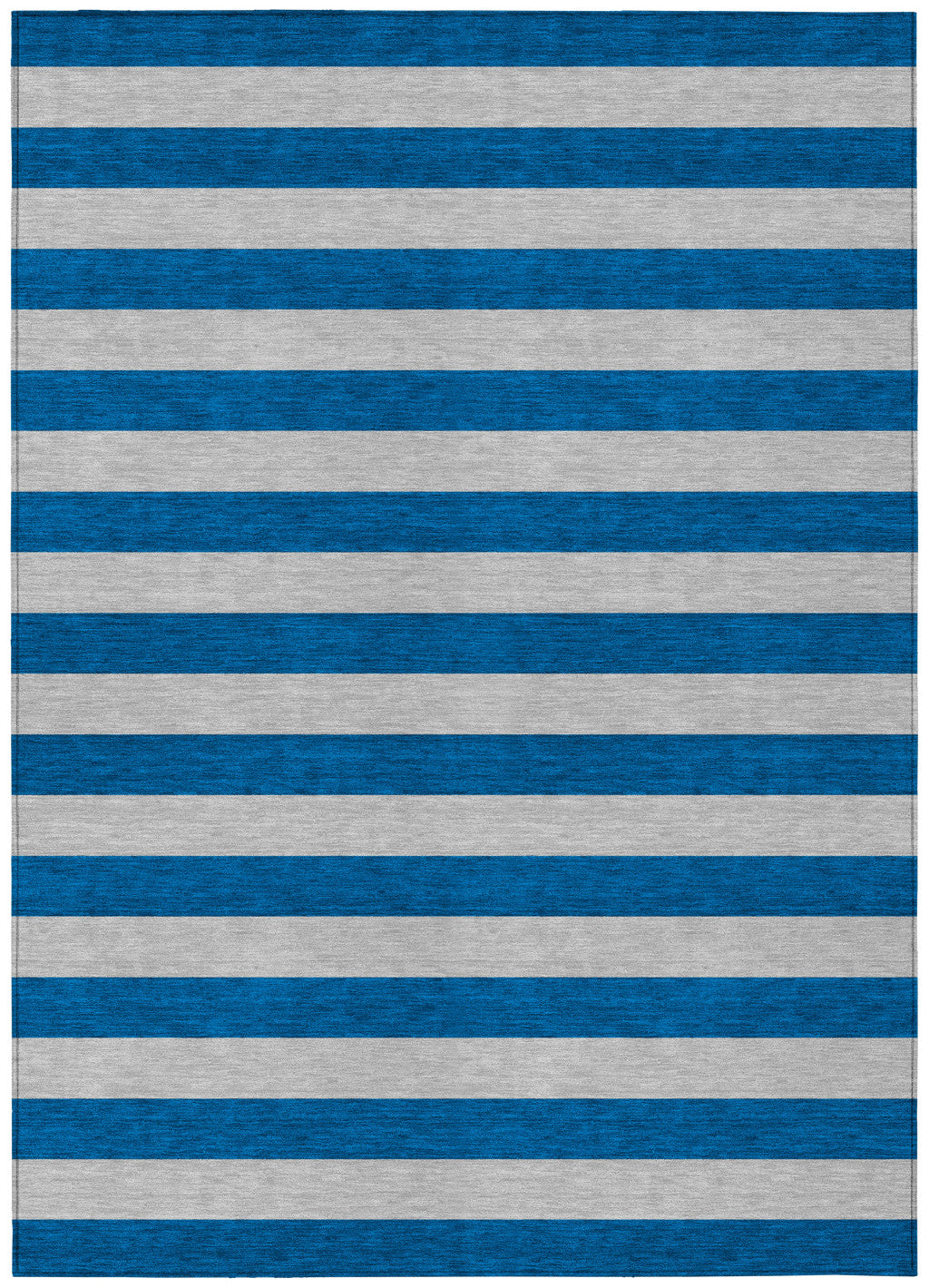 10' X 14' Blue And Ivory Striped Washable Non Skid Indoor Outdoor Area Rug
