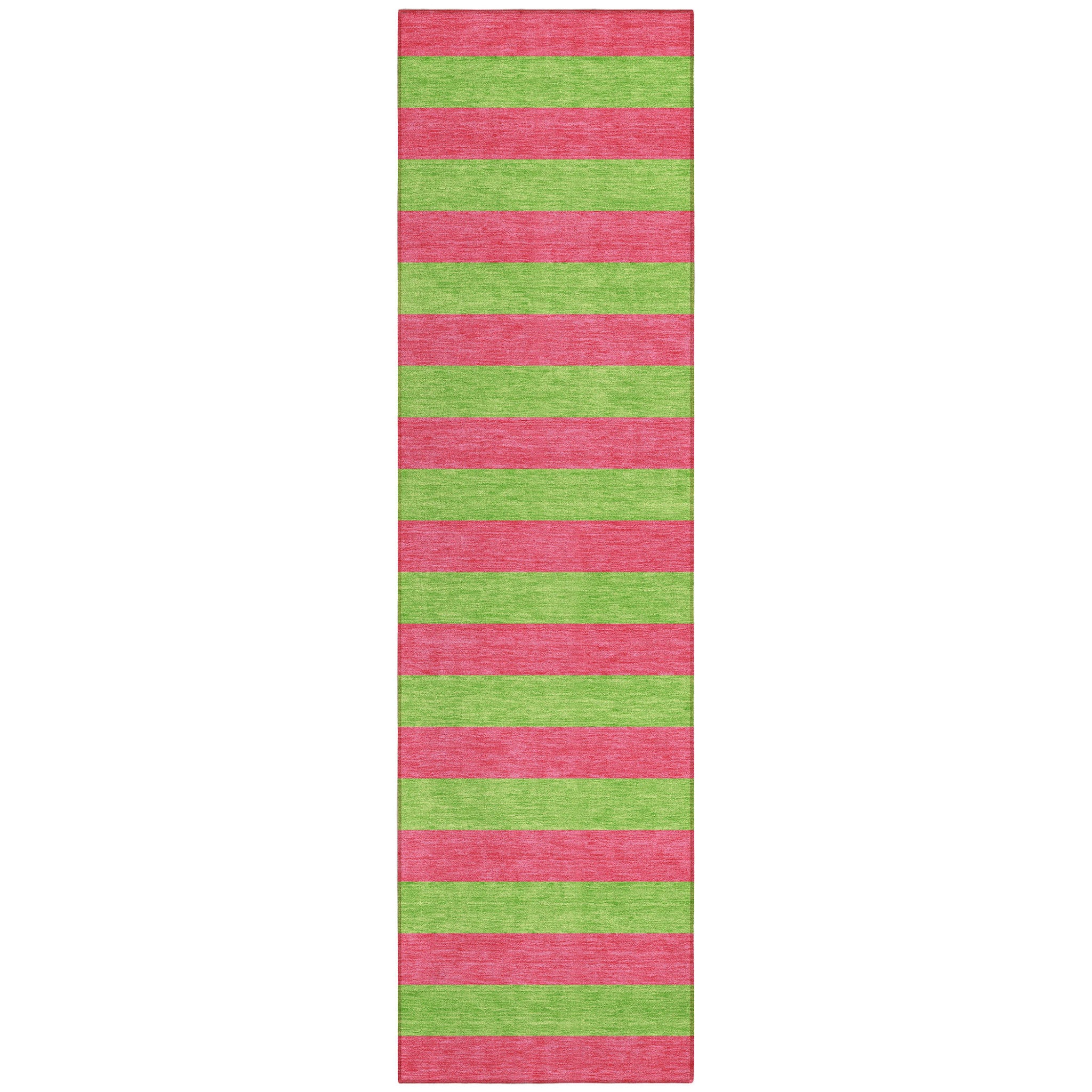 8' Runner Green And Red Striped Washable Non Skid Indoor Outdoor Runner Rug