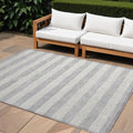 8' X 10' Gray And Ivory Striped Washable Non Skid Indoor Outdoor Area Rug