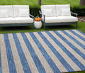 10' X 14' Tan Striped Washable Non Skid Indoor Outdoor Area Rug
