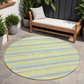 8' Round Blue And Yellow Round Striped Washable Non Skid Indoor Outdoor Area Rug