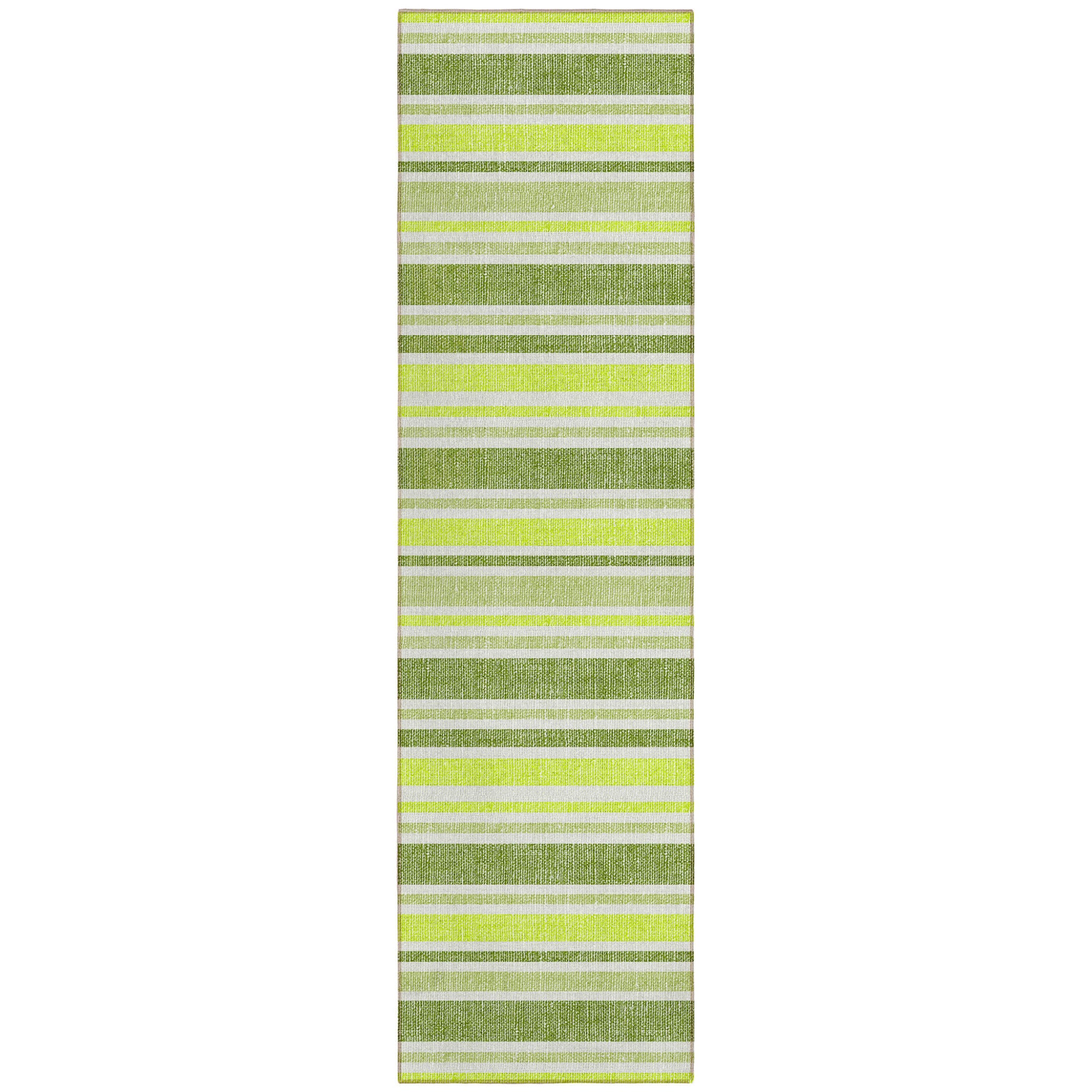 8' Runner Green And Yellow Striped Washable Non Skid Indoor Outdoor Runner Rug