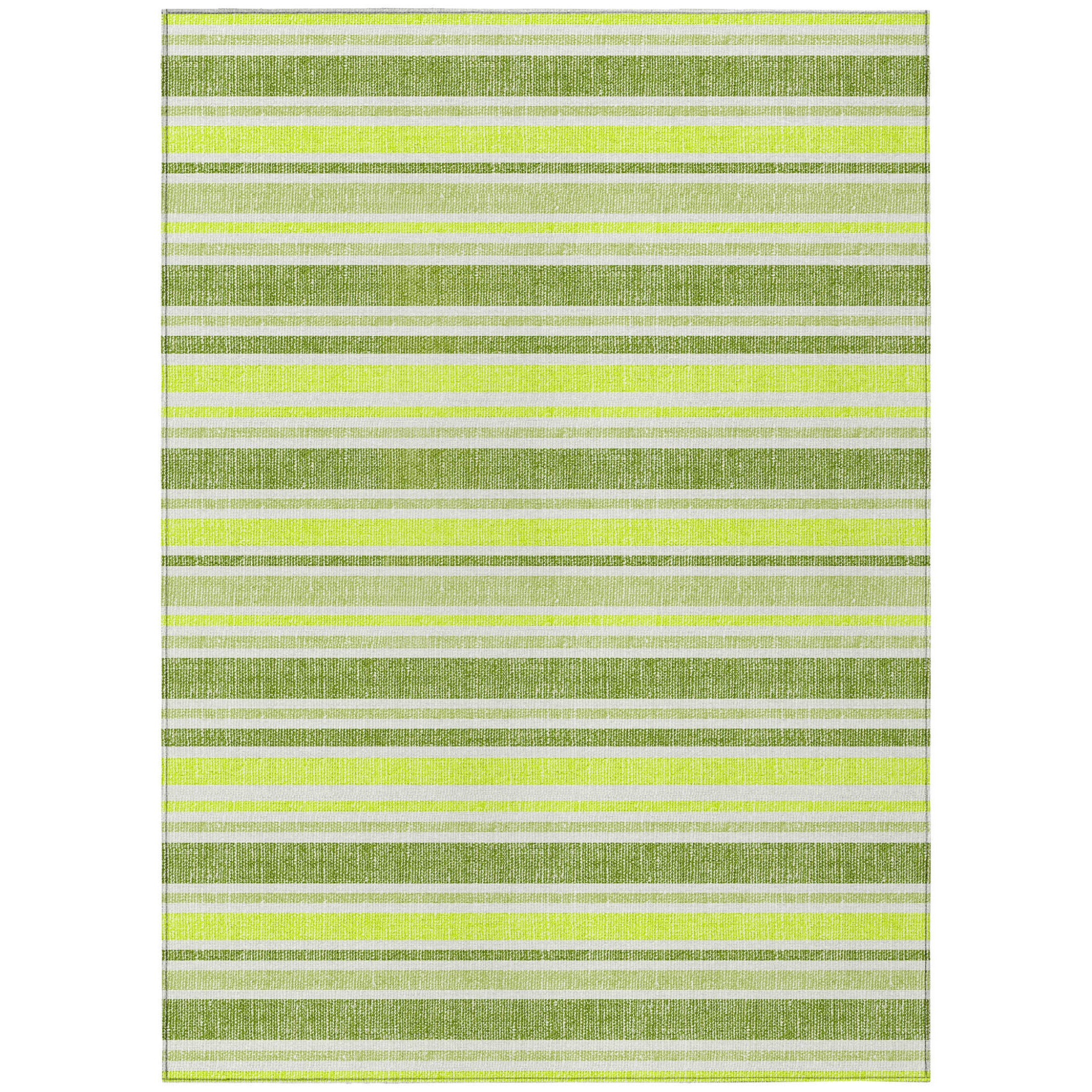 9' X 12' Green And Yellow Striped Washable Non Skid Indoor Outdoor Area Rug