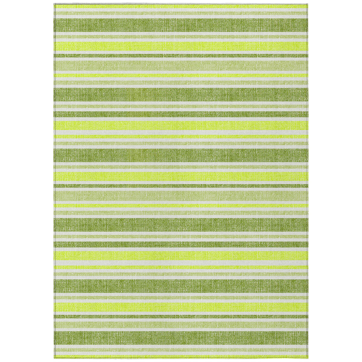 9' X 12' Green And Yellow Striped Washable Non Skid Indoor Outdoor Area Rug