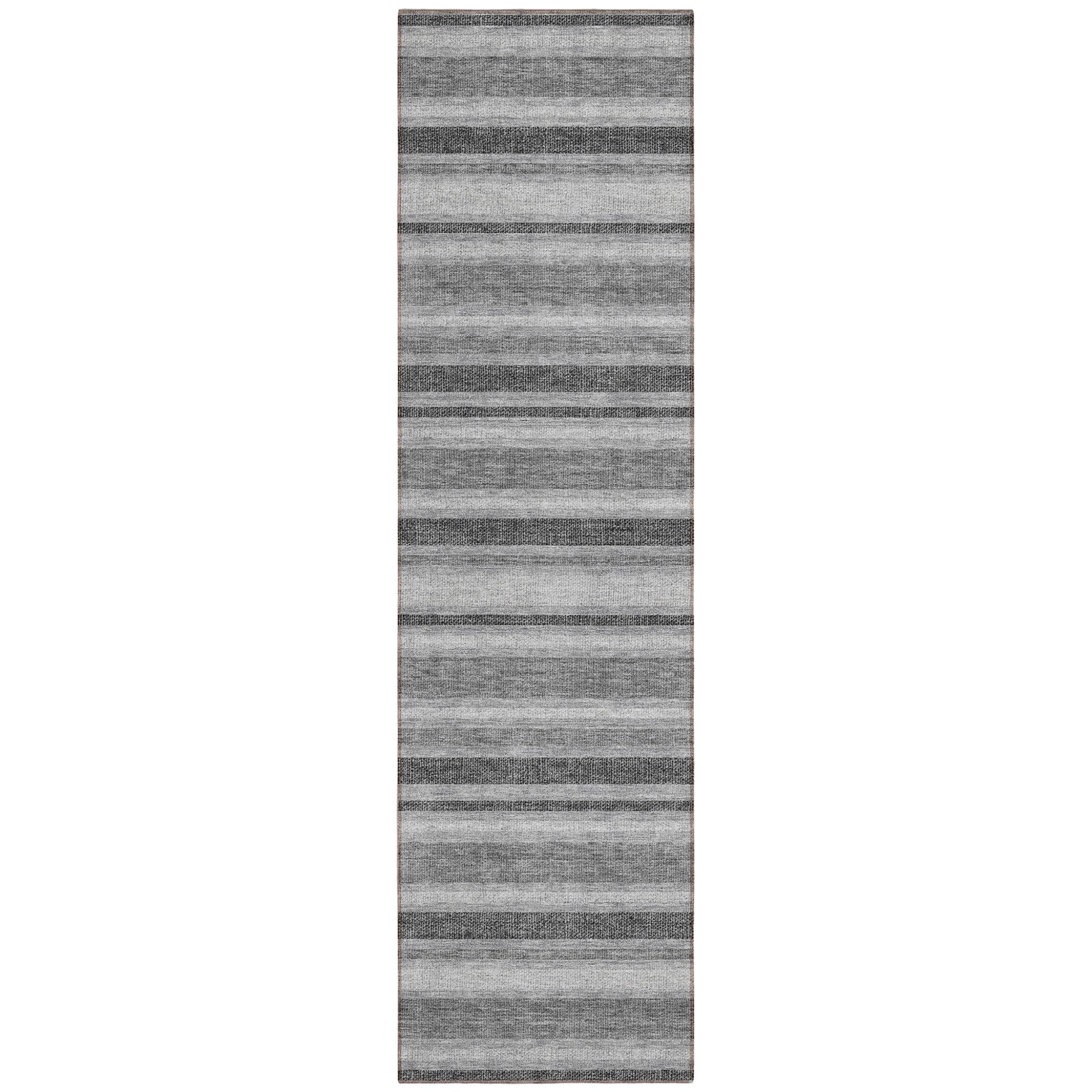 8' Runner Gray And Black Striped Washable Non Skid Indoor Outdoor Runner Rug