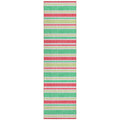 8' Runner Green Striped Washable Non Skid Indoor Outdoor Runner Rug