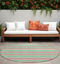 8' Round Green Round Striped Washable Non Skid Indoor Outdoor Area Rug