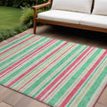 10' X 14' Green Striped Washable Non Skid Indoor Outdoor Area Rug