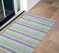 2' X 3' Lime Green Striped Washable Non Skid Indoor Outdoor Area Rug