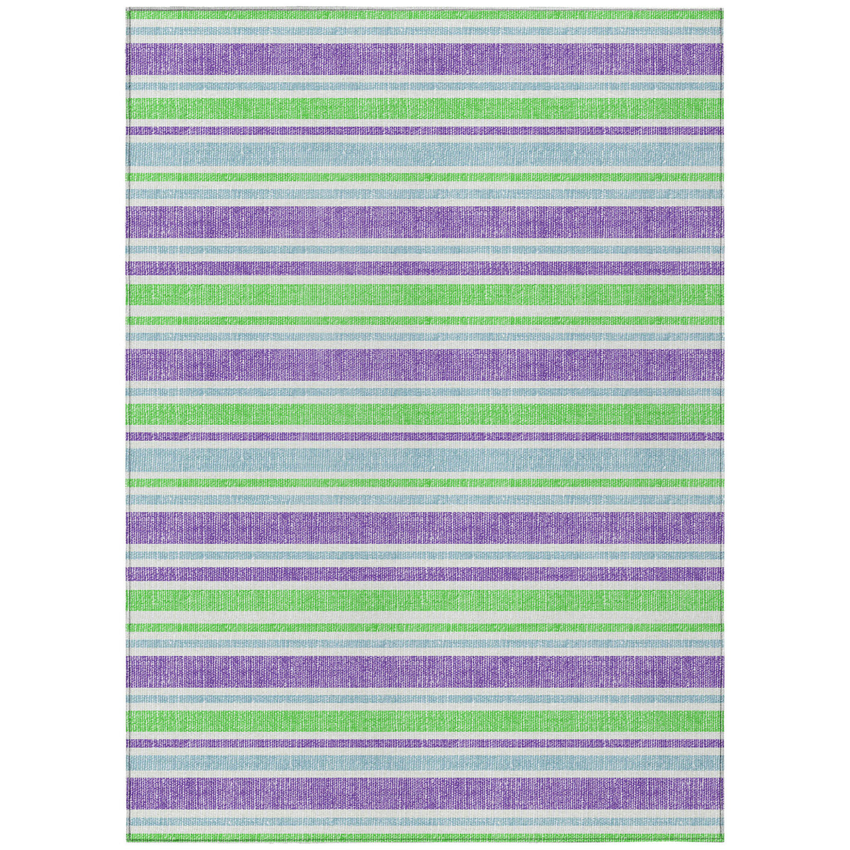 5' X 8' Lime Green Striped Washable Non Skid Indoor Outdoor Area Rug