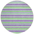8' Round Lime Green Round Striped Washable Non Skid Indoor Outdoor Area Rug