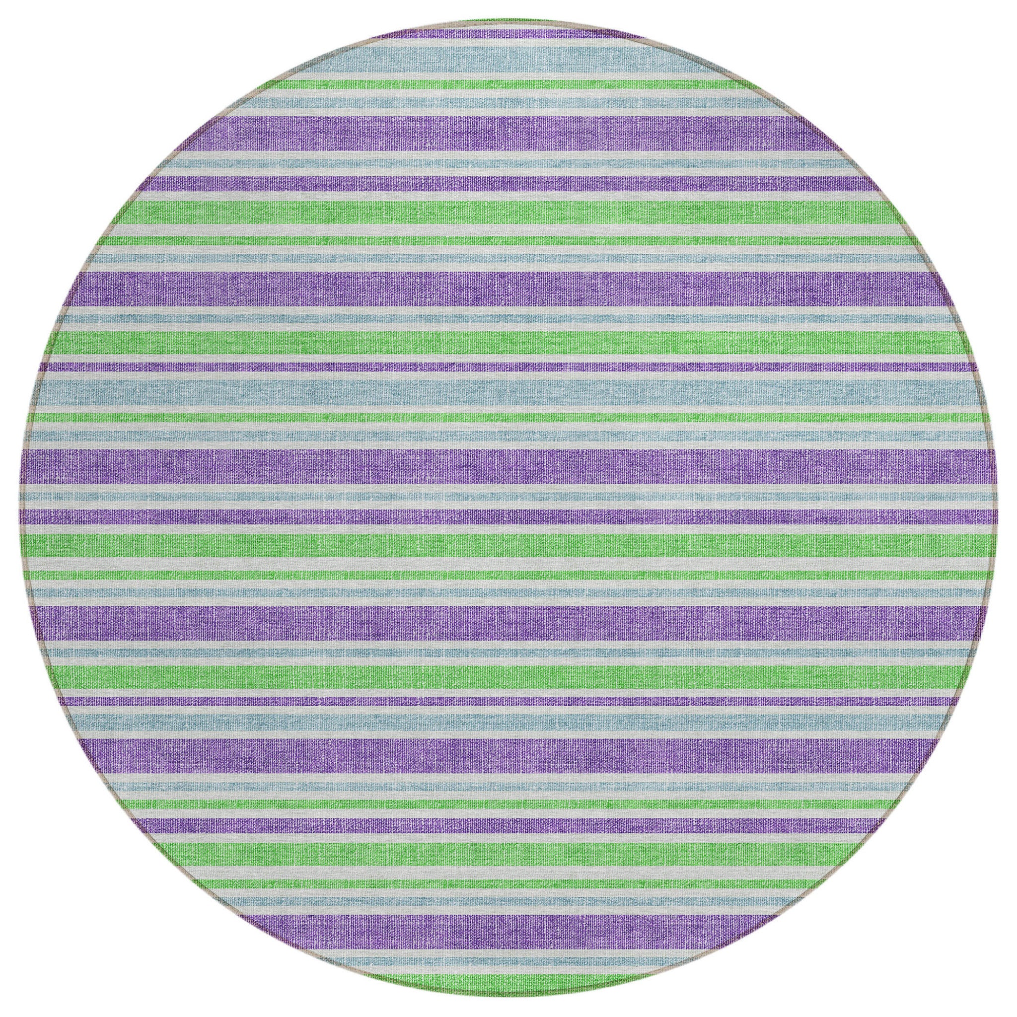 8' Round Lime Green Round Striped Washable Non Skid Indoor Outdoor Area Rug