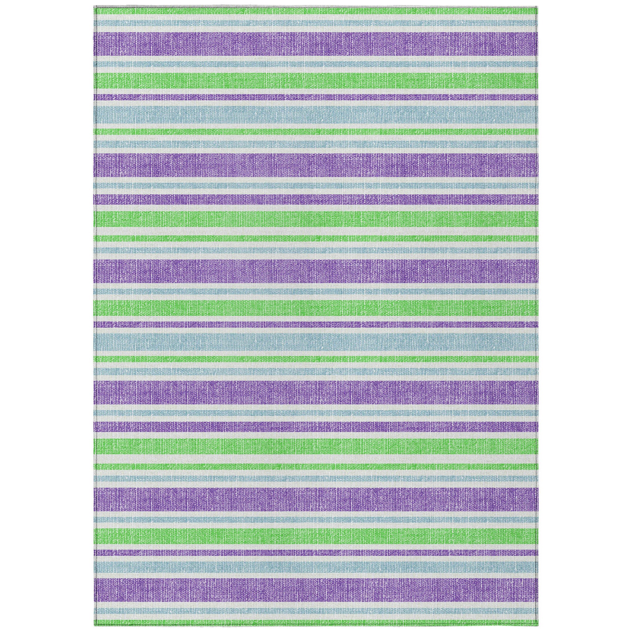 9' X 12' Lime Green Striped Washable Non Skid Indoor Outdoor Area Rug