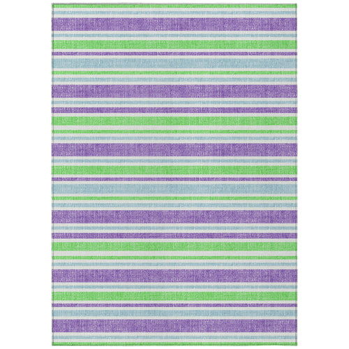 10' X 14' Lime Green Striped Washable Non Skid Indoor Outdoor Area Rug