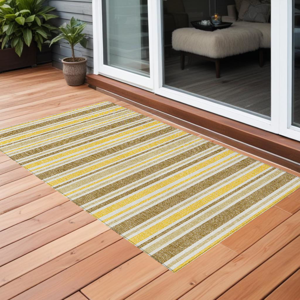 3' X 5' Brown And Orange Striped Washable Non Skid Indoor Outdoor Area Rug
