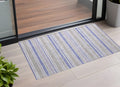 3' X 5' Ivory Blue And Gray Striped Washable Non Skid Indoor Outdoor Area Rug