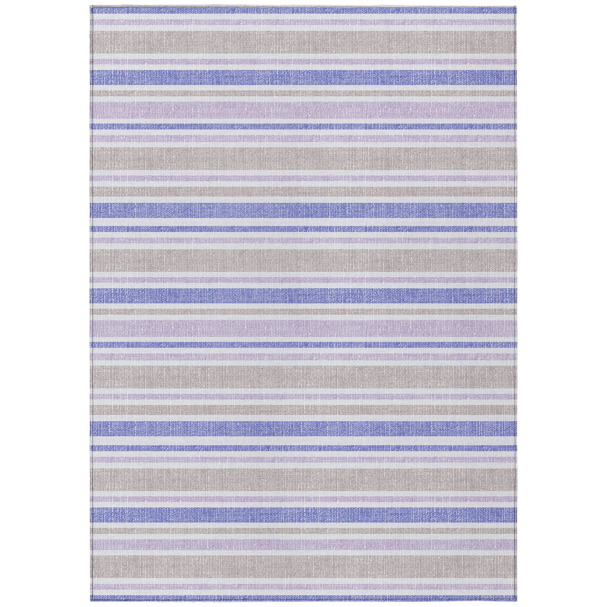 10' X 14' Ivory Blue And Gray Striped Washable Non Skid Indoor Outdoor Area Rug