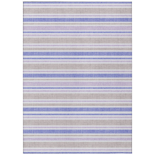 10' X 14' Ivory Blue And Gray Striped Washable Non Skid Indoor Outdoor Area Rug
