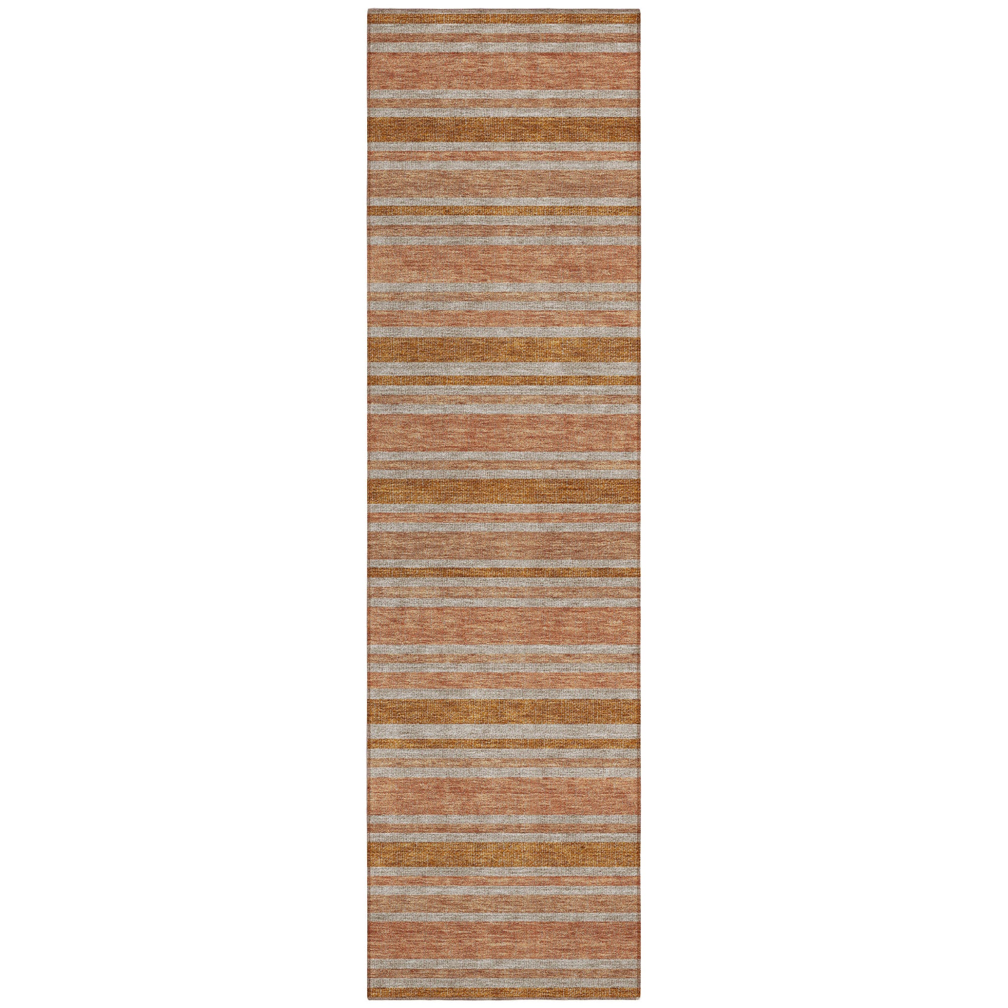 8' Runner Beige And Orange Striped Washable Non Skid Indoor Outdoor Runner Rug