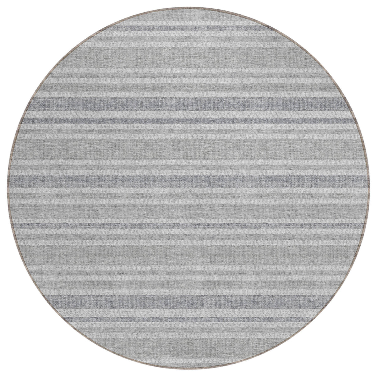 8' Round Black Silver And Gray Round Striped Washable Non Skid Indoor Outdoor Area Rug