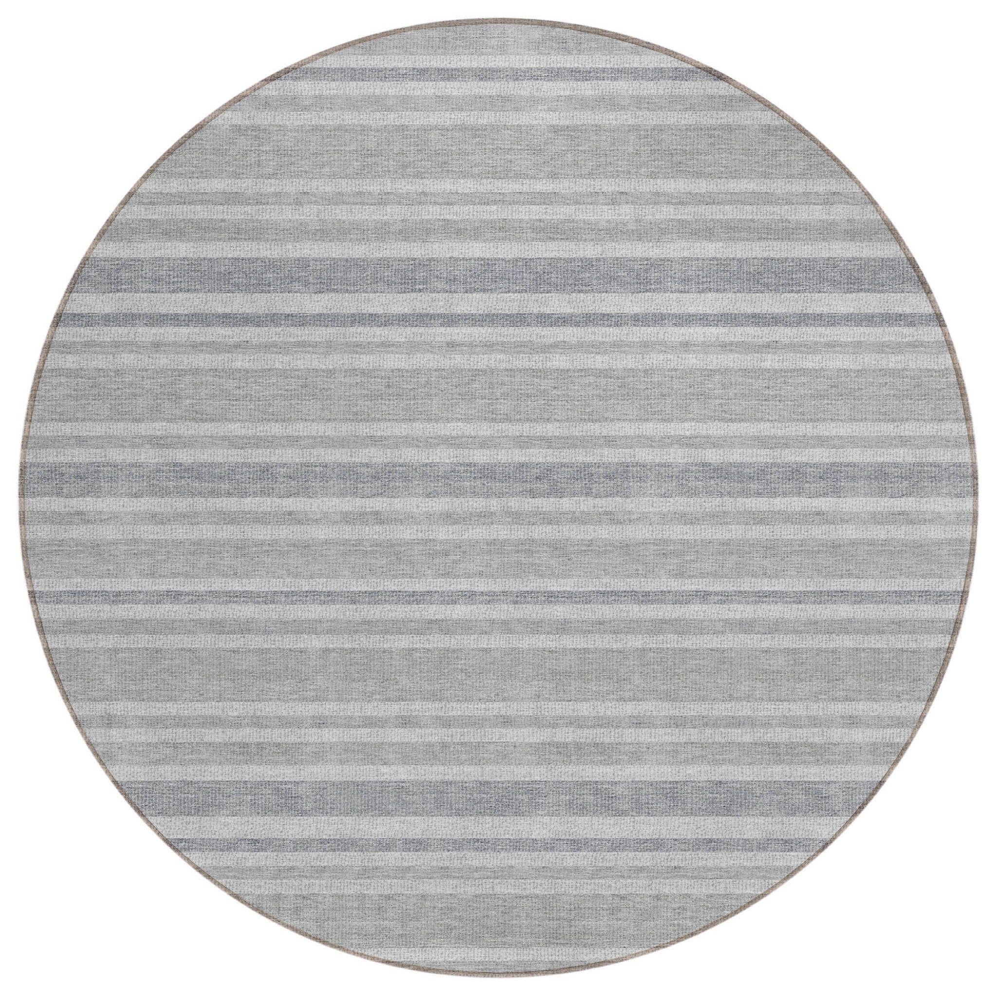 8' Round Black Silver And Gray Round Striped Washable Non Skid Indoor Outdoor Area Rug