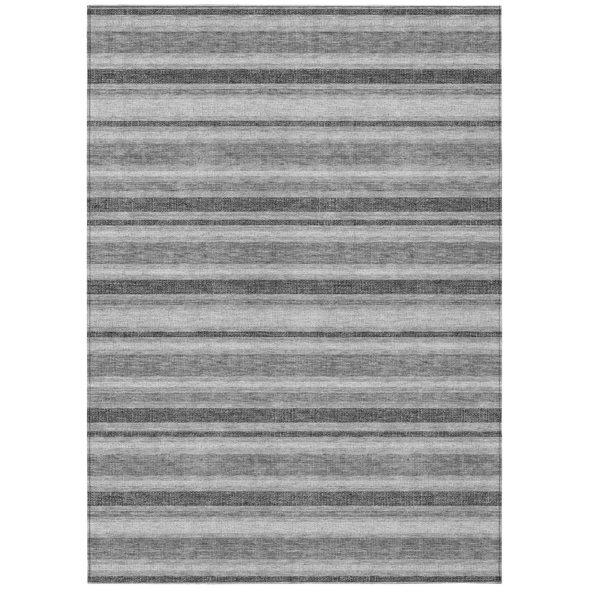 10' X 14' Black Silver And Gray Striped Washable Non Skid Indoor Outdoor Area Rug