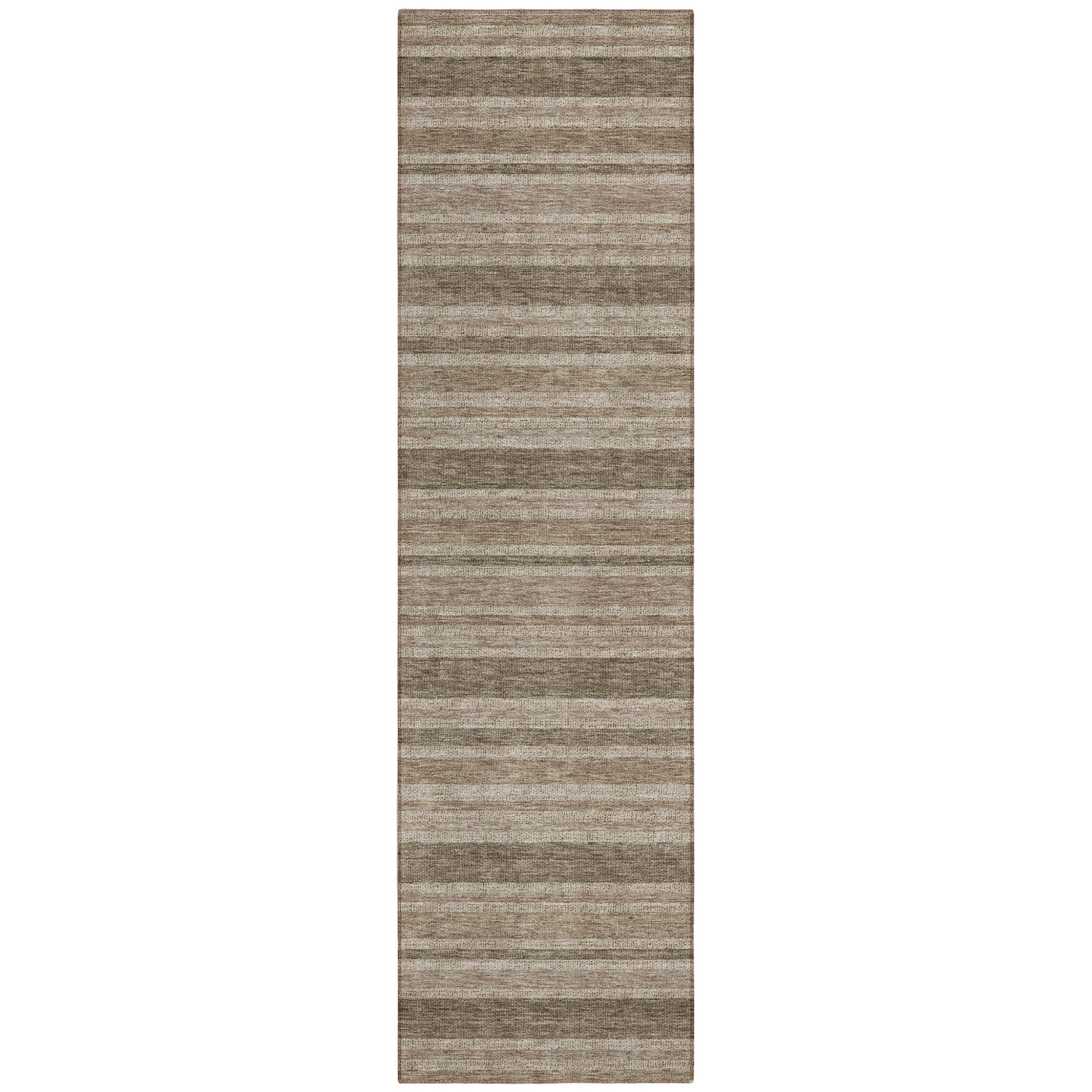 8' Runner Taupe Striped Washable Non Skid Indoor Outdoor Runner Rug