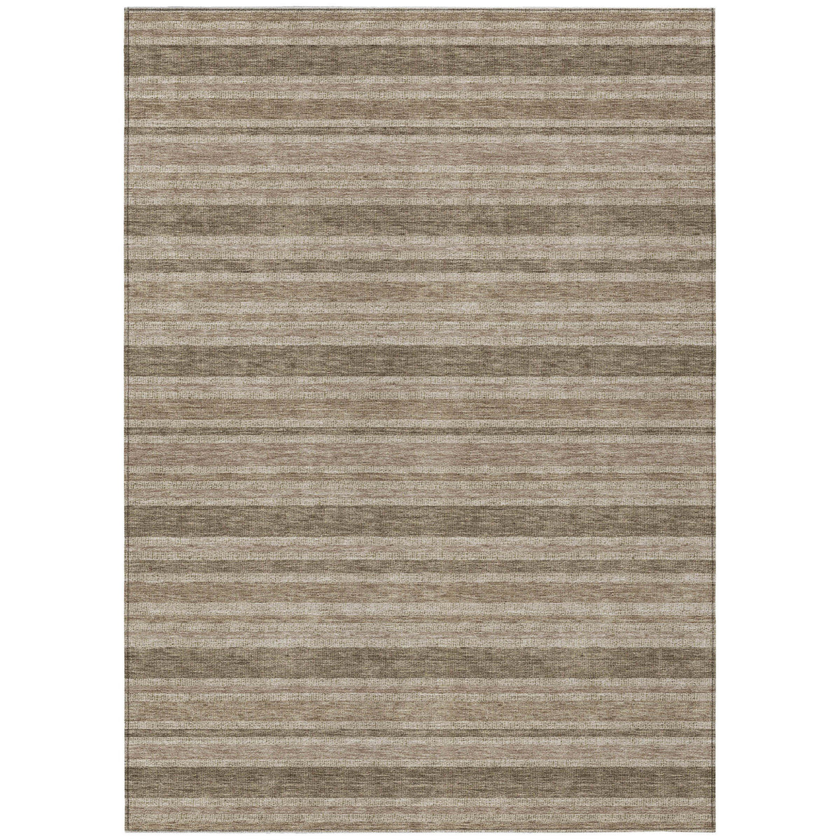5' X 8' Taupe Striped Washable Non Skid Indoor Outdoor Area Rug
