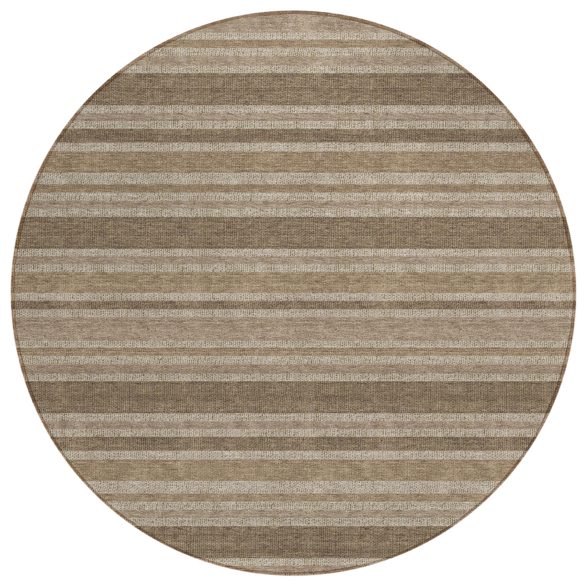 8' Round Taupe Round Striped Washable Non Skid Indoor Outdoor Area Rug