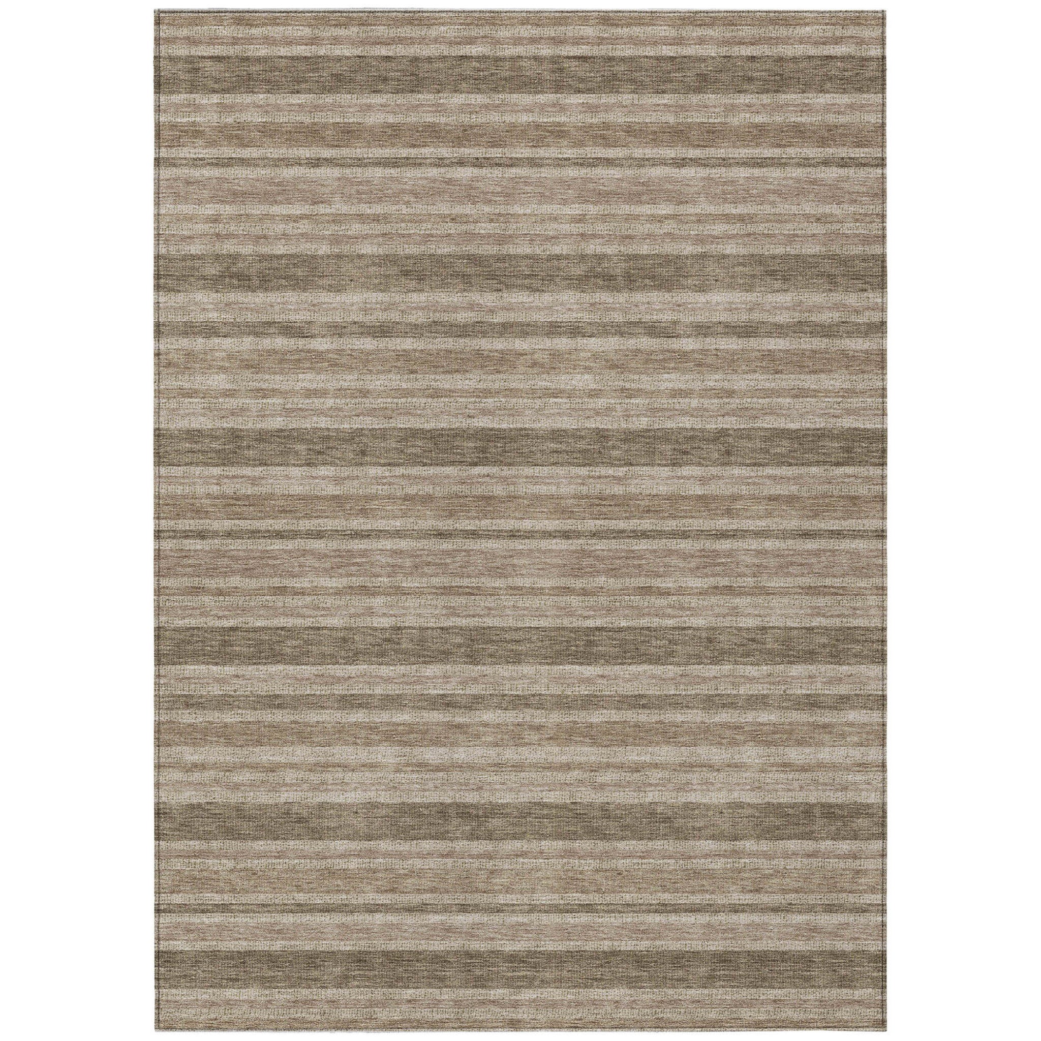 9' X 12' Taupe Striped Washable Non Skid Indoor Outdoor Area Rug