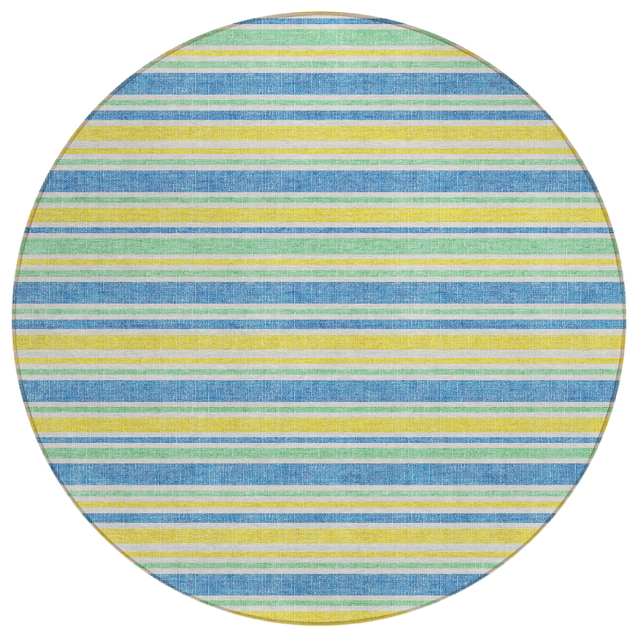 8' Round Yellow Round Striped Washable Non Skid Indoor Outdoor Area Rug
