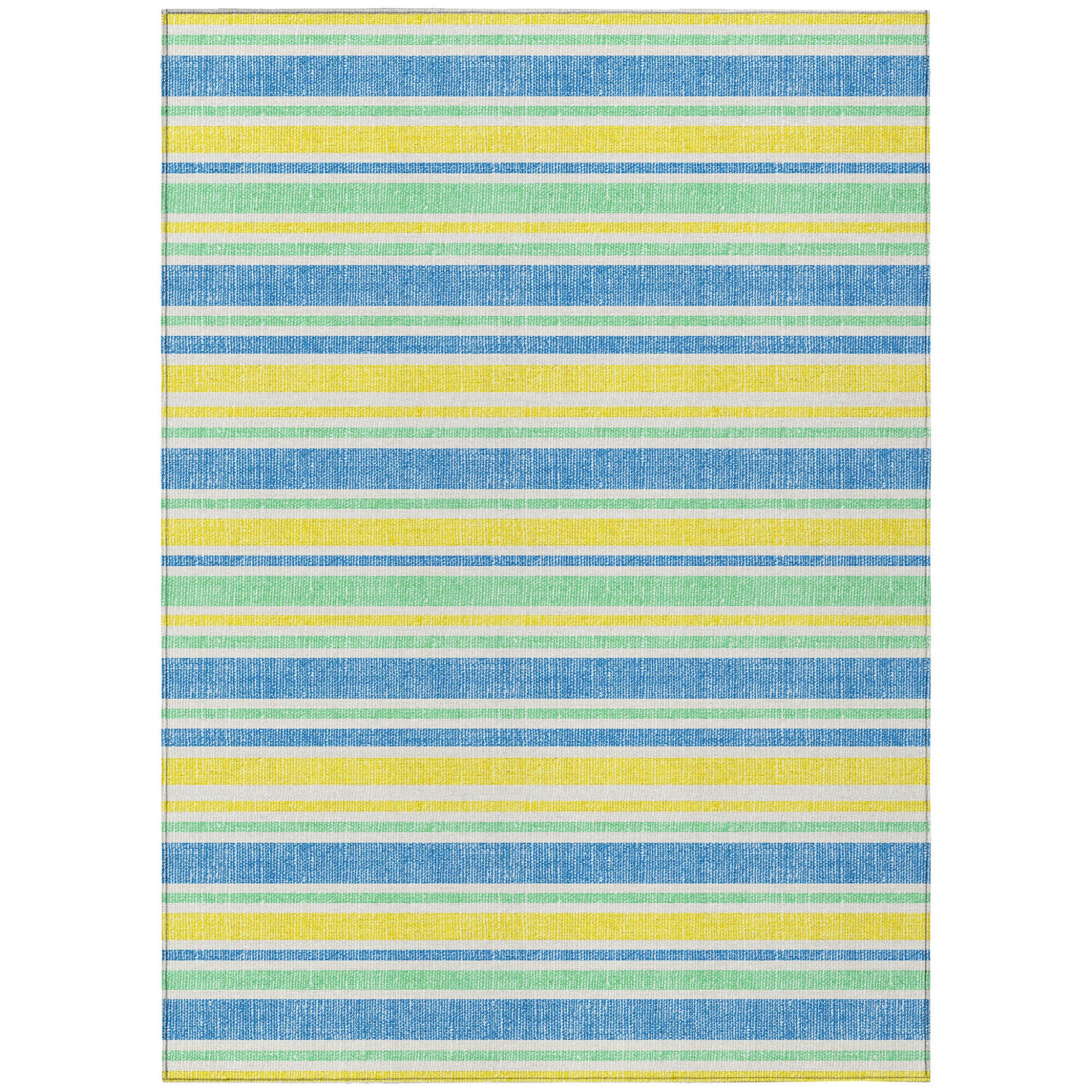 10' X 14' Yellow Striped Washable Non Skid Indoor Outdoor Area Rug
