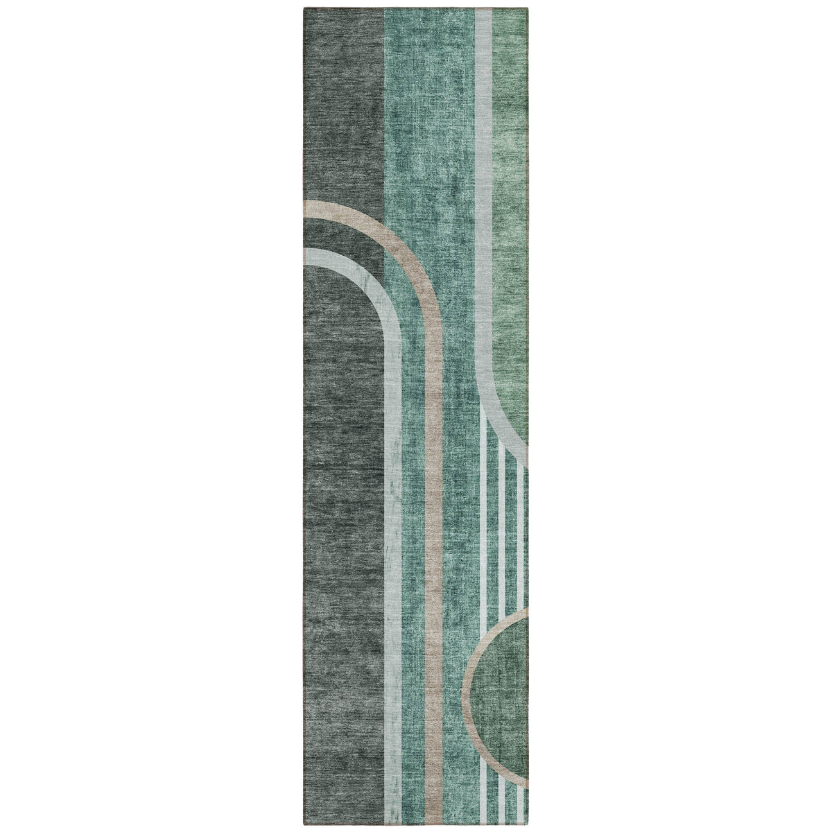 8' Runner Black And Green Abstract Washable Non Skid Indoor Outdoor Runner Rug