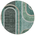 8' Round Black And Green Round Abstract Washable Non Skid Indoor Outdoor Area Rug