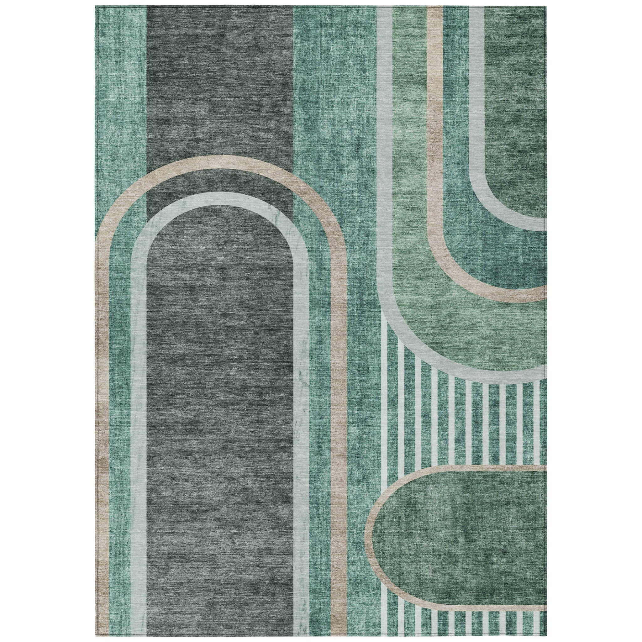 8' X 10' Black And Green Abstract Washable Non Skid Indoor Outdoor Area Rug