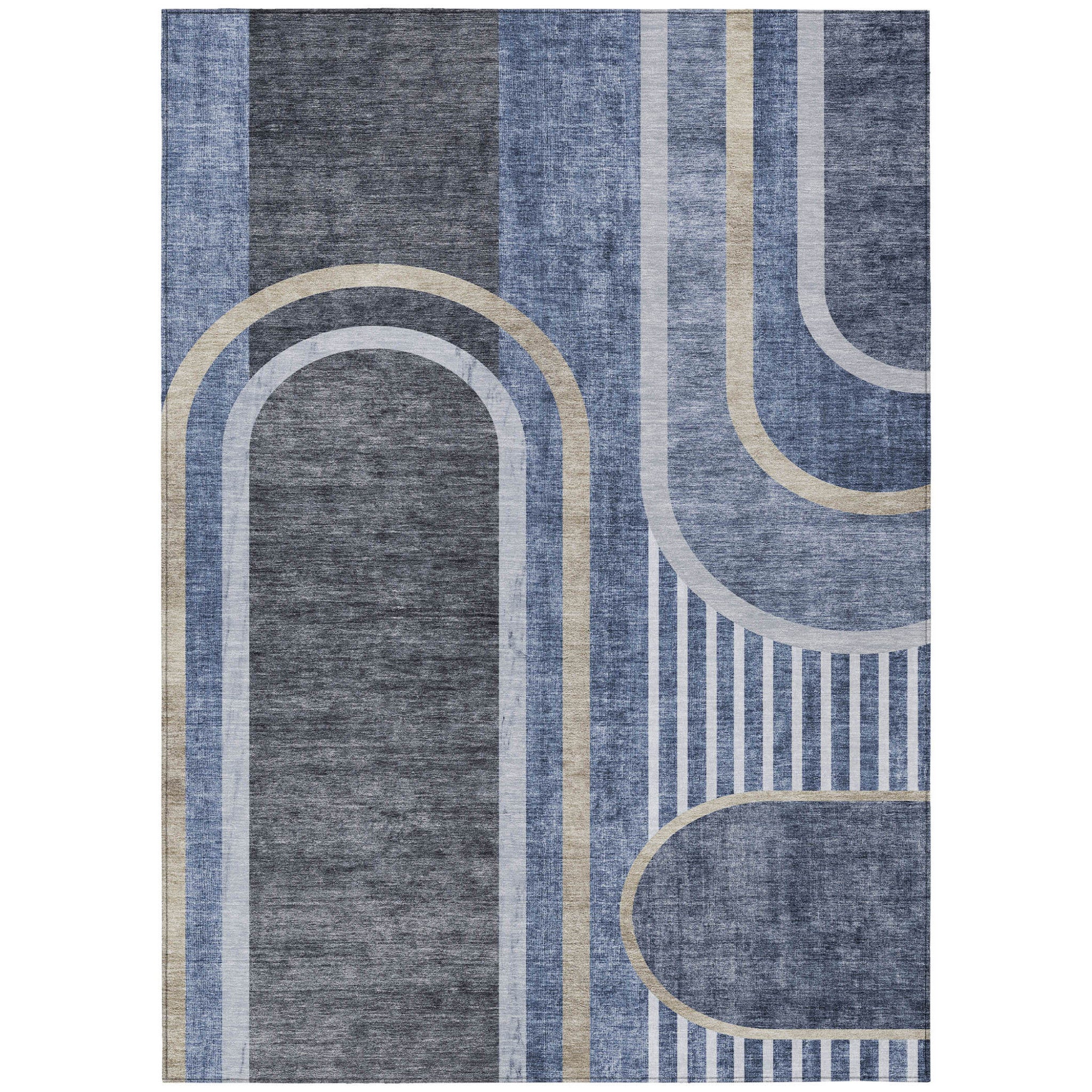 8' X 10' Blue And Black Abstract Washable Non Skid Indoor Outdoor Area Rug