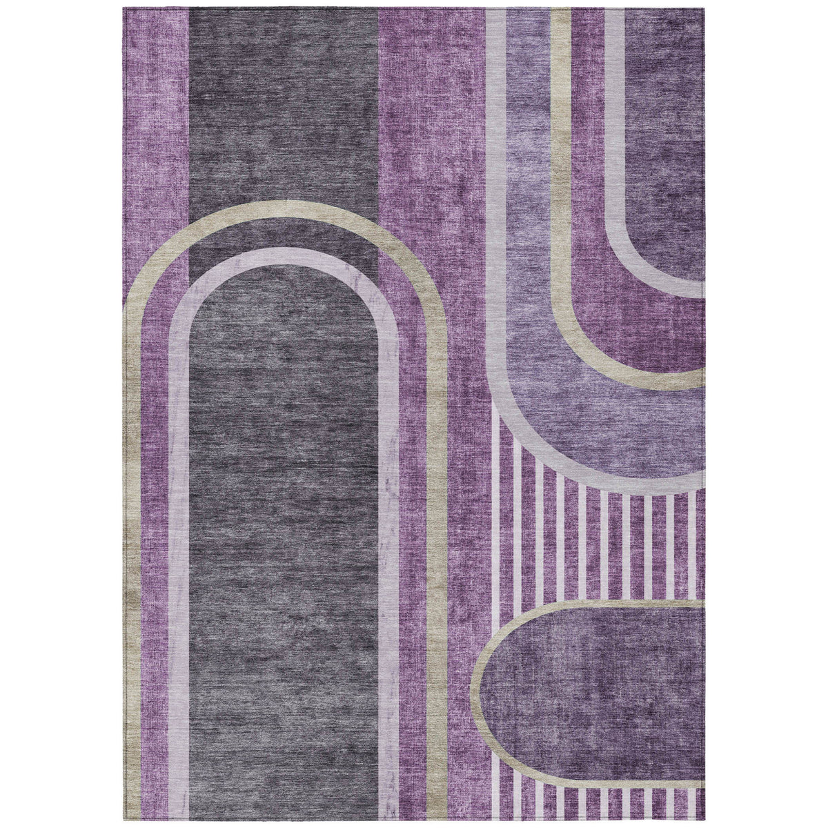 5' X 8' Purple And Black Abstract Washable Non Skid Indoor Outdoor Area Rug