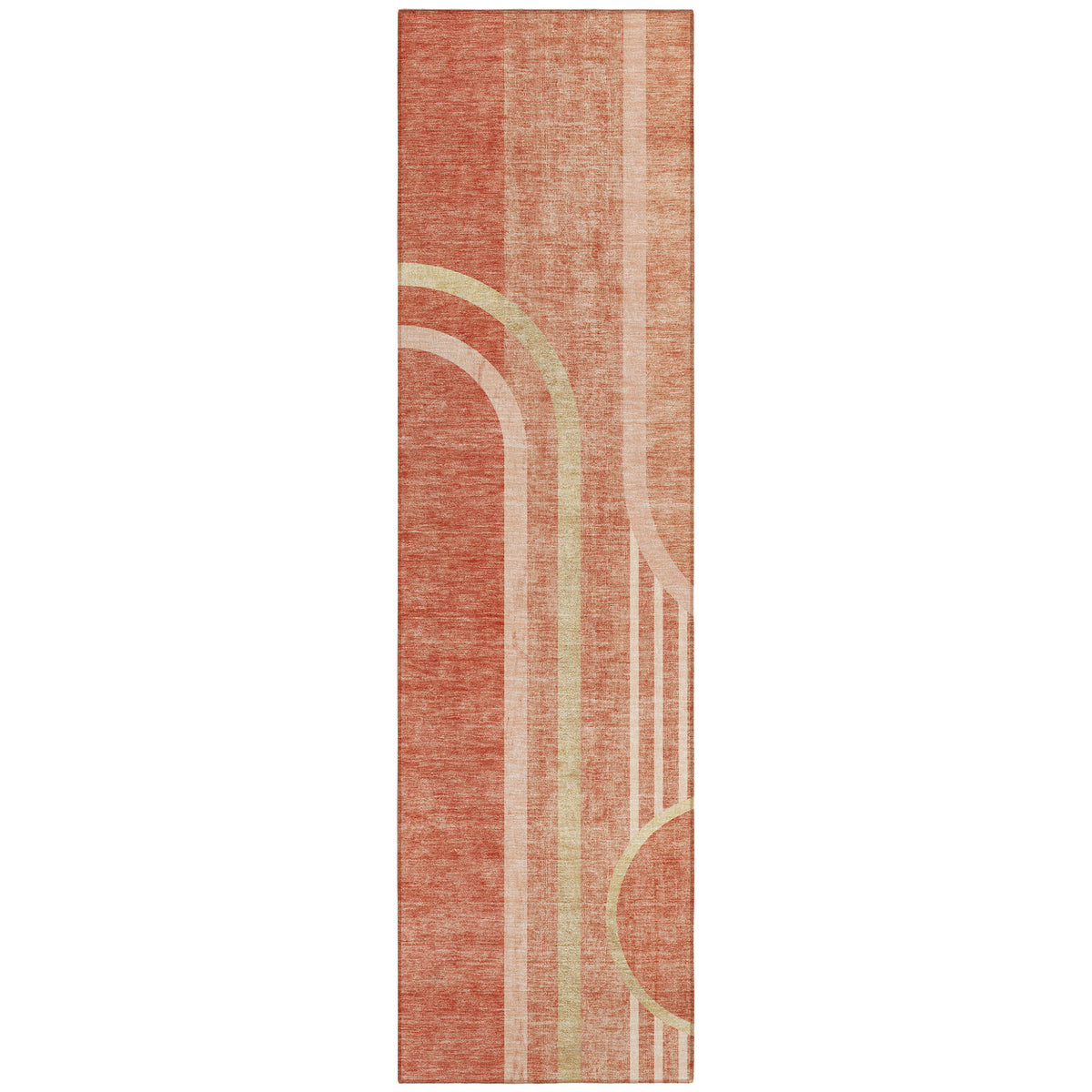 8' Runner Salmon Abstract Washable Non Skid Indoor Outdoor Runner Rug