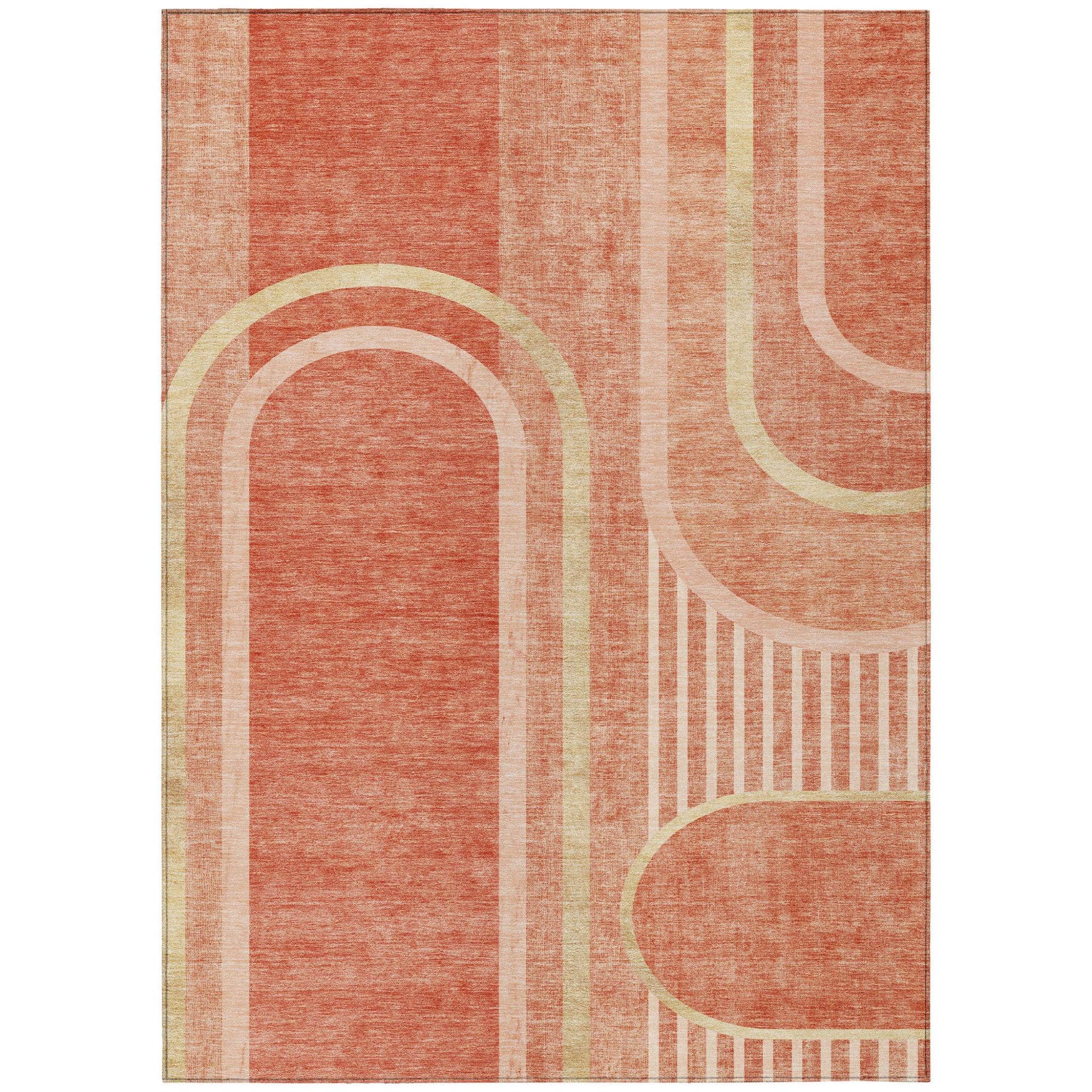 9' X 12' Salmon Abstract Washable Non Skid Indoor Outdoor Area Rug