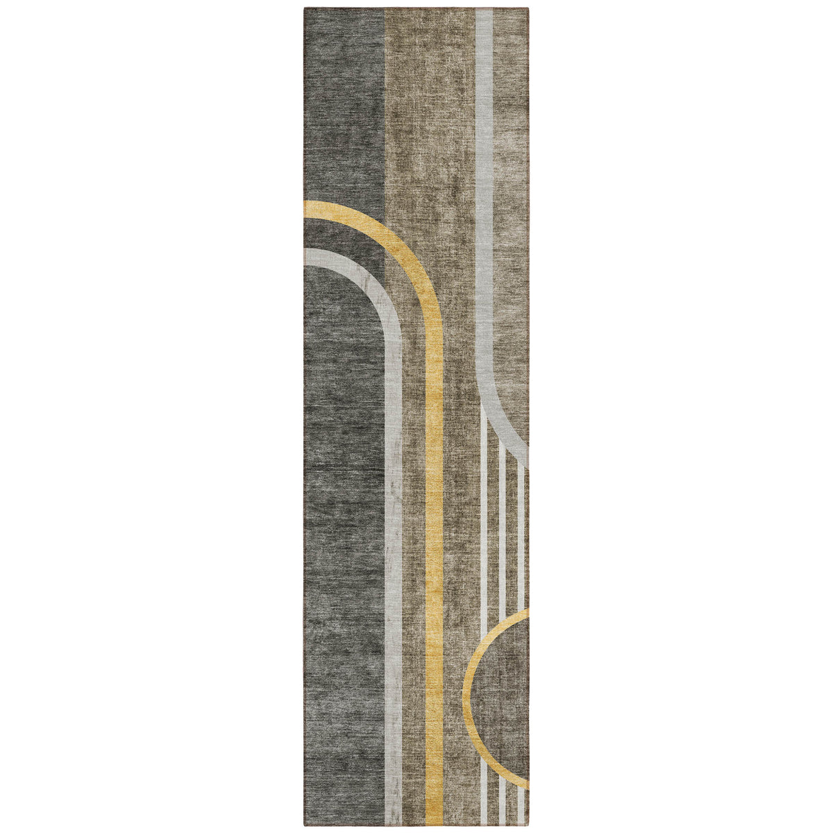 8' Runner Taupe And Gray Abstract Washable Non Skid Indoor Outdoor Runner Rug