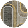 8' Round Taupe And Gray Round Abstract Washable Non Skid Indoor Outdoor Area Rug