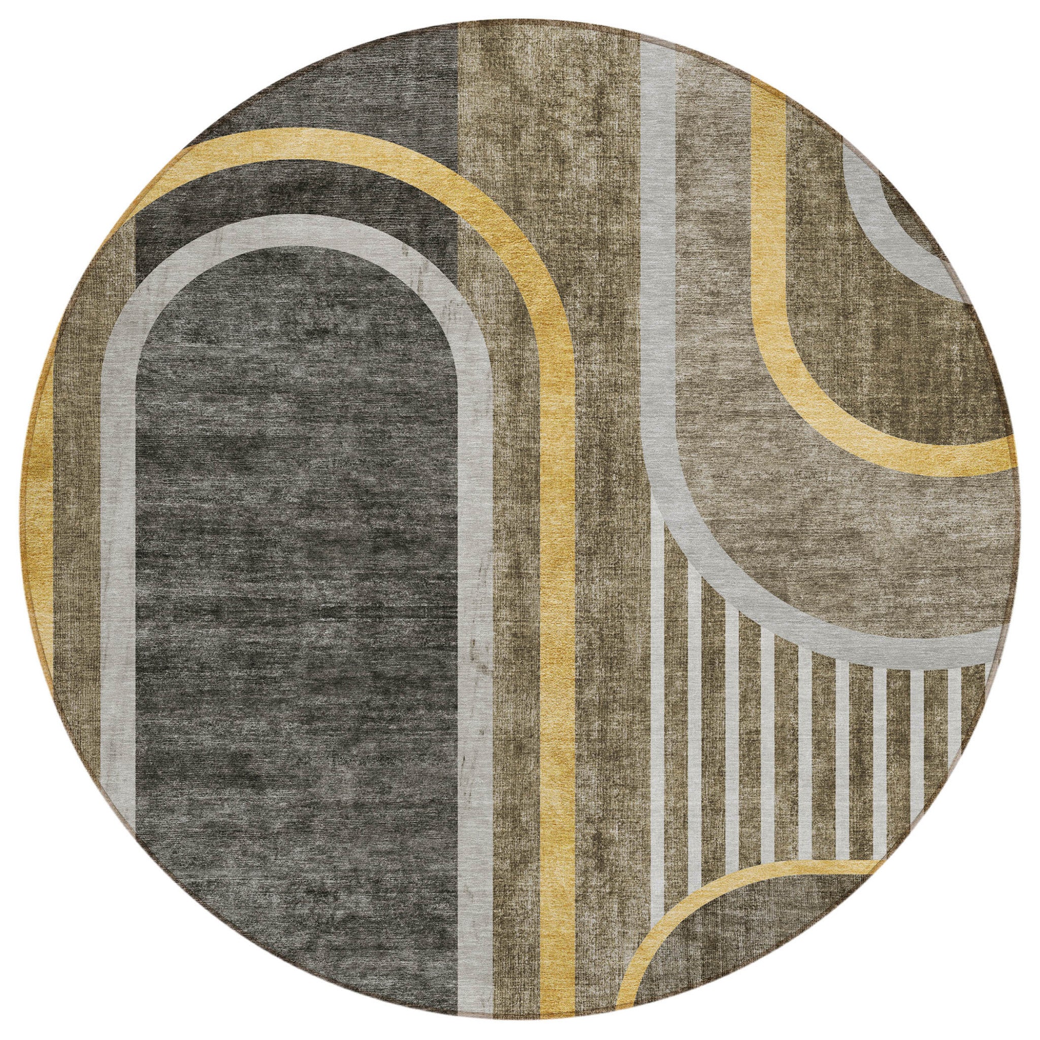 8' Round Taupe And Gray Round Abstract Washable Non Skid Indoor Outdoor Area Rug