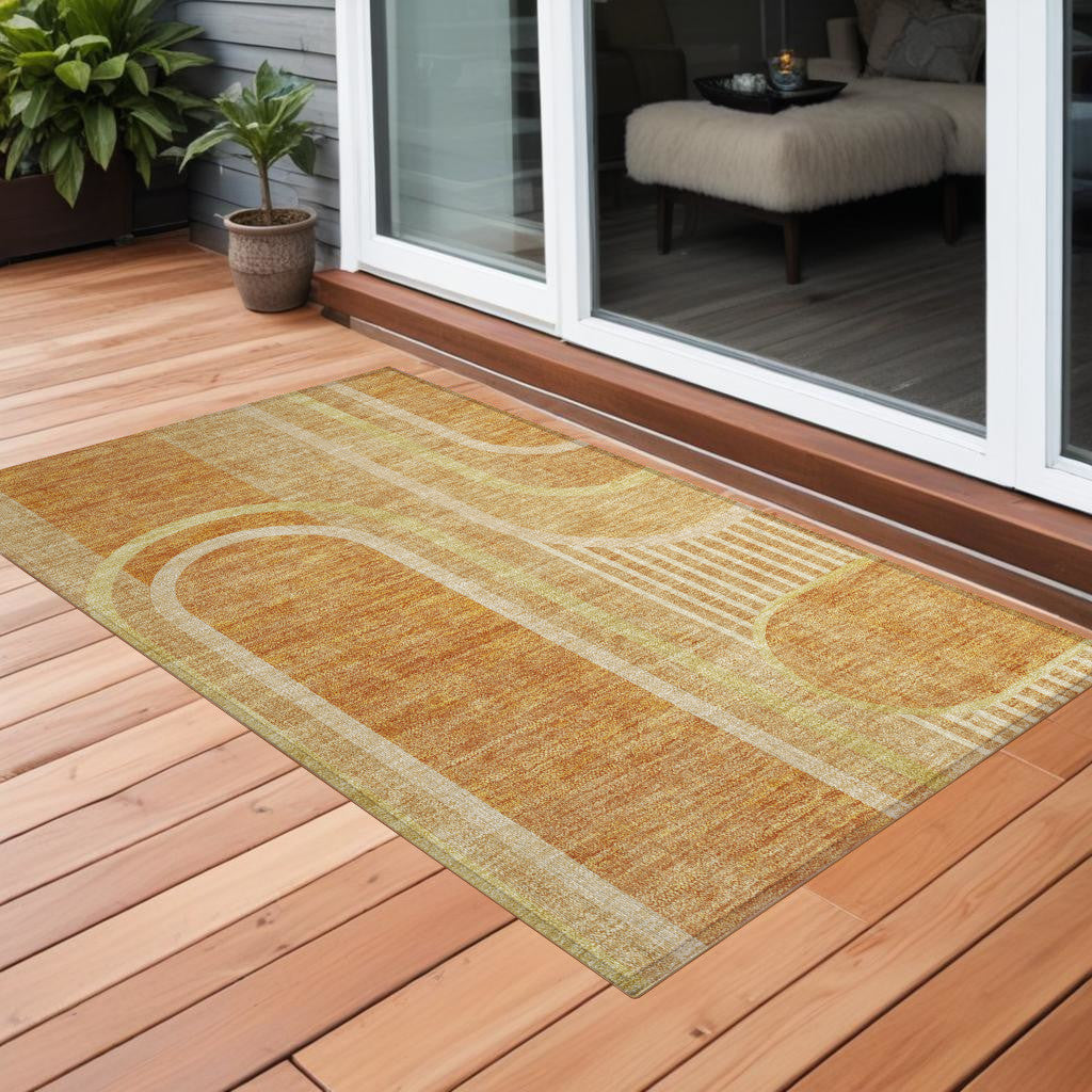 3' X 5' Terra Cotta Abstract Washable Non Skid Indoor Outdoor Area Rug